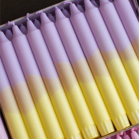 Candele lunghe in stearina lilla e giallo 20 cm - 10 pezzi