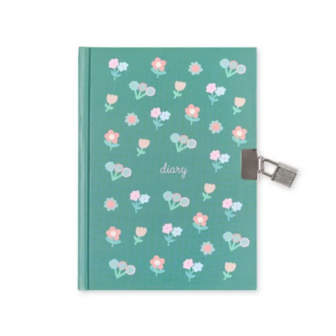 Diario segreto con lucchetto - Verde con margherite