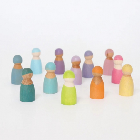 Omini in legno colori pastello - 12 pezzi