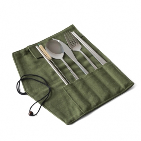 Set posate in acciaio - Verde