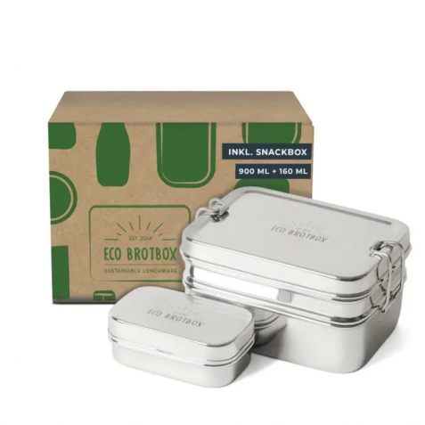 Contenitore portapranzo con box snack in acciaio inossidabile EcoBrotbox 