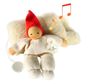 Bambolina neonato con carillon in cotone biologico e lana