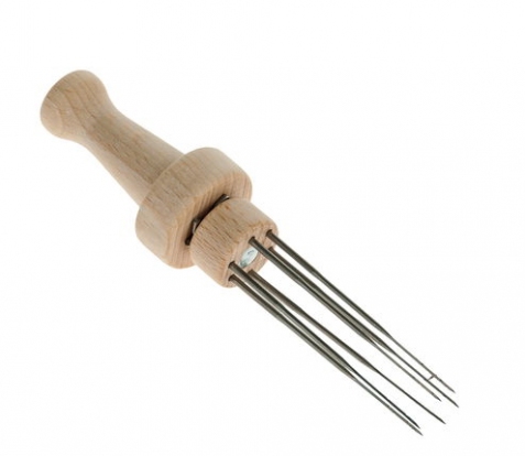 Manico in legno e aghi per infeltrire (con 6 aghi)