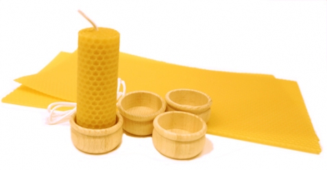 Kit fogli di cera a nido d'ape per candele e 4 porta candela in legno