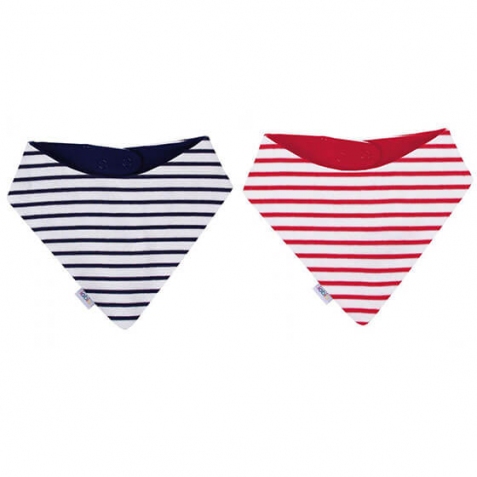 Bavaglini bandana reversibili a righe con bottone-  2 pezzi blu e rosso