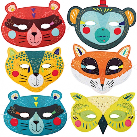 Maschere di Carnevale Animali della Giungla - 6 pezzi