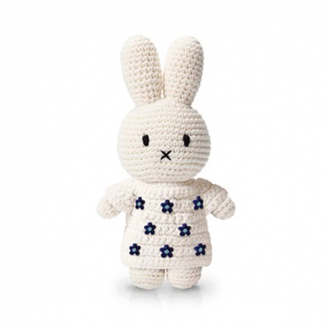 Coniglietta Miffy con vestito bianco a fiorellini blu