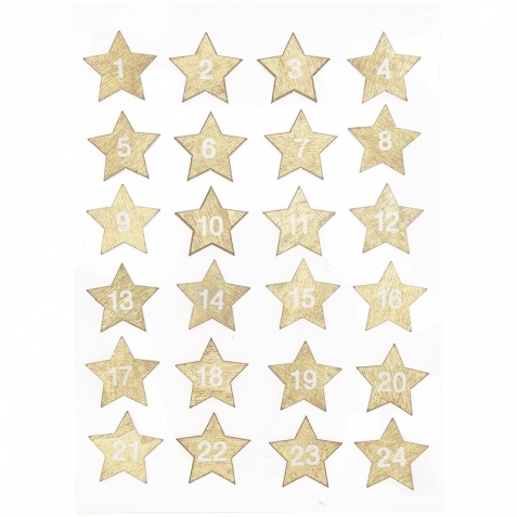 Avvento - Stelline d'oro in legno adesive - 24 numeri