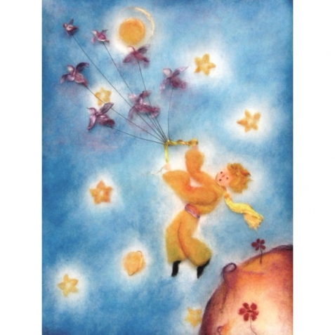 Cartolina: Il piccolo principe in volo