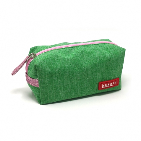 Astuccio compatto verde e rosa con glitter  