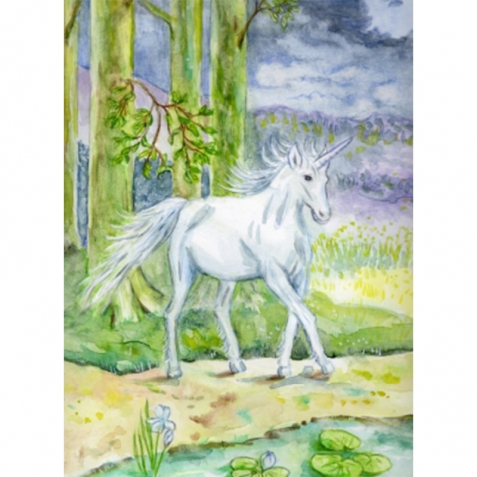 Cartolina: Unicorno bianco