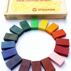 Pastelli a cera  - Cassetta legno 16 colori a mattoncino 