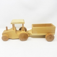 Trattore con rimorchio, giocattolo in legno di acero