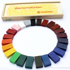 Pastelli a cera - Cassetta legno 24 colori a mattoncino