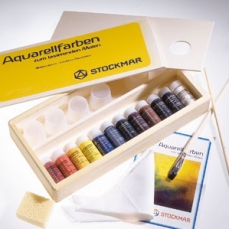 Cassetta regalo con 12 colori ad acquerello, pennello e tavolozza