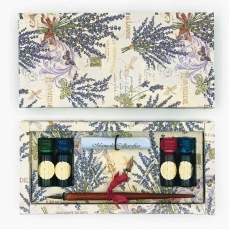 Set scrittura: penna, 5 pennini, 4 inchiostri colorati - Scatola Regalo Lavanda