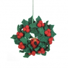 Decorazione da appendere - Ghirlanda di agrifoglio con pettirosso