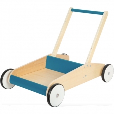 Carretto primi passi in legno - verde petrolio
