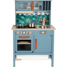 Cucina in legno per bambini azzurra con accessori