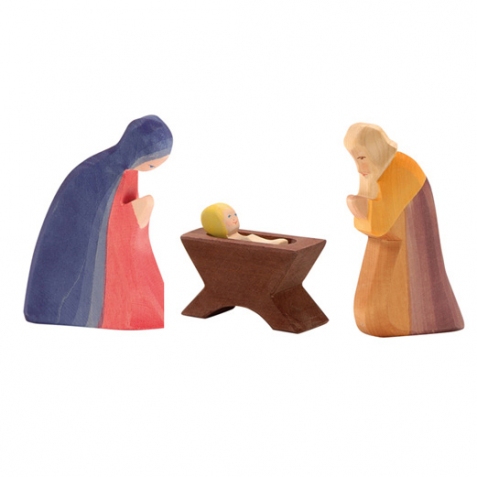 Presepe grande in preghiera di legno - Maria, Giuseppe, Gesu e culla