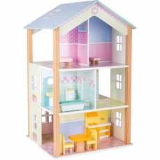 Casa delle bambole dai colori pastello - tre piani