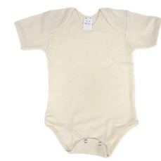 Body in lana e seta manica corta ecrù (3-6 mesi)