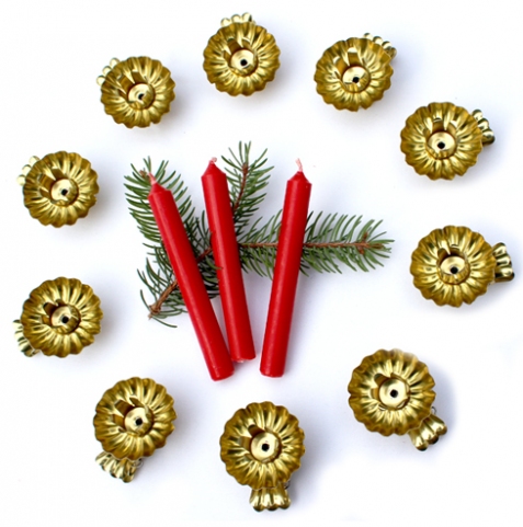 Pinze porta candele in metallo dorato per l'albero di Natale - 10 pezzi