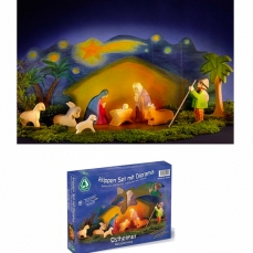 Presepe grande in legno con diorama - completo