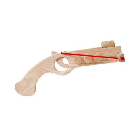Pistola mini balestra in legno per bambini spara tappi 