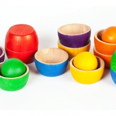 Ciotole e palline in legno colorate - 18 pezzi