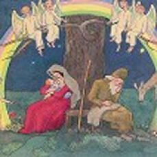 Cartolina: Maria e Giuseppe sotto l'arcobaleno