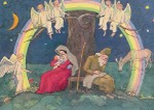 Cartolina: Maria e Giuseppe sotto l'arcobaleno