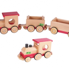Trenino grande in legno - locomotiva e due vagoni