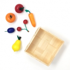 Frutta e verdura in legno - 6 pezzi con cestino