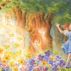 Cartolina: Cappuccetto Rosso nel bosco