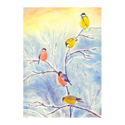 Cartolina: Uccellini d'inverno