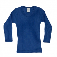 Canottiera lana e seta, maniche lunghe, blu a costine