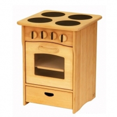 Cucina in legno naturale per bambini - 4 fornelli e forno