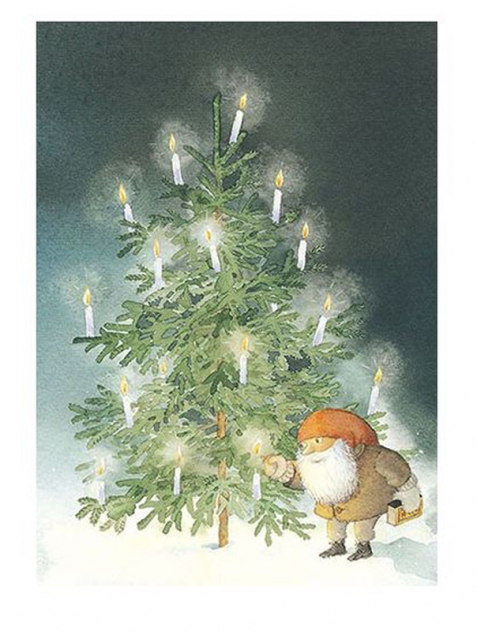 Cartolina: Il nanetto Tomten e l'albero di Natale