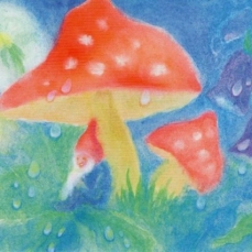 Cartolina: Il nanetto si ripara dalla pioggia