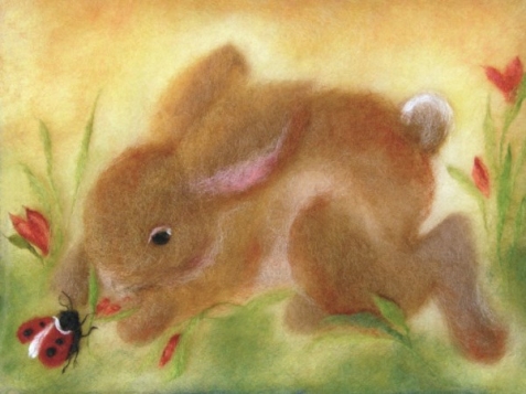 Cartolina: Il coniglietto e la coccinella