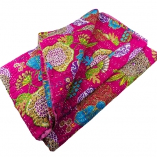 Trapunta etnica in cotone kantha (220x270cm) - rosa floreale