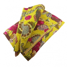 Trapunta etnica in cotone kantha (220x270cm) - giallo floreale