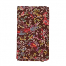 Trapunta etnica  kantha in cotone (220x270cm) - marrone floreale con uccellini