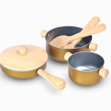 Set di pentole metallo e legno - eleganti
