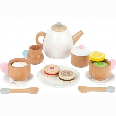 Servizio da tè con pasticcini in legno - colori pastello