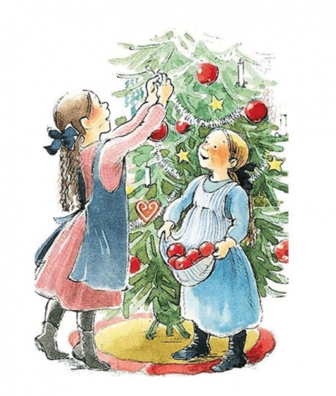 Cartolina: L'albero di Natale con le mele rosse
