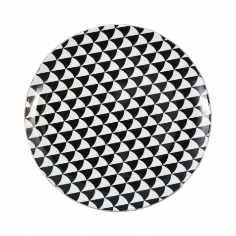 Piatto in melanina colorato geometrico bianco e nero