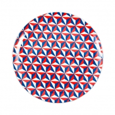 Piatto in melanina colorato geometrico rosso e blu