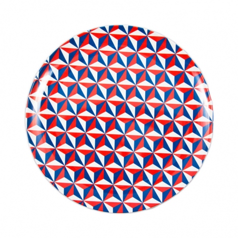 Piatto colorato geometrico rosso e blu